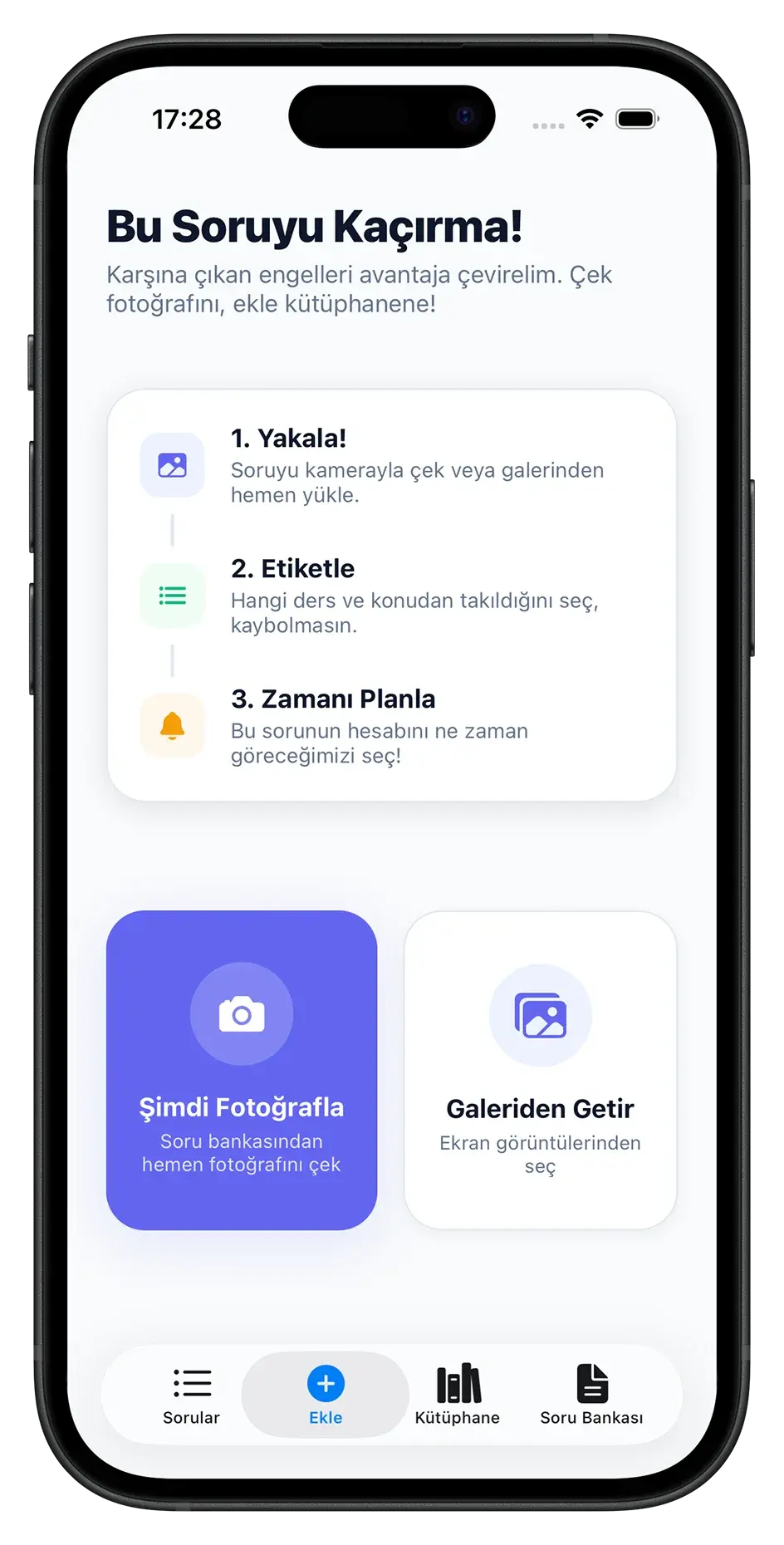 Karga Mobil Uygulaması Soru Ekleme Ekranı - Sorunun Fotoğrafını Çek ve Kütüphanene Kaydet